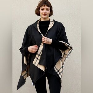 Black & Plaid RAINRAP Black and Beige Hooded Rain Cape Raincoat